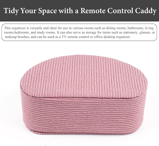 Remote Control Holder, PU Leather Remote Caddy Desktop Organizer with 5 Spacious Compartments for TV Remotes/Media Controllers/Office Supplies (1-Wood Pink