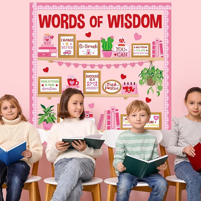 Valentine's Day Bulletin Board Set Reading Library Inspirational Bulletin Board Decoration Positive Plants Hearts Cutouts for Valentines School Library Office Home Classroom Wall Supplies