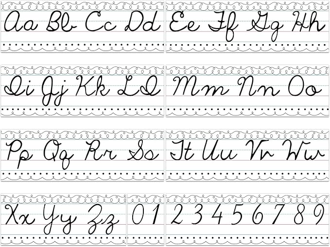 Set of 9 Cursive Writing Bulletin Board Cursive Alphabet Wall Strip for Teacher Supplies, Classroom Teaching Tool, Homeschooling, Kids Education(Simple Line)