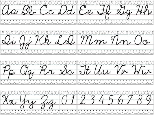 Set of 9 Cursive Writing Bulletin Board Cursive Alphabet Wall Strip for Teacher Supplies, Classroom Teaching Tool, Homeschooling, Kids Education(Simple Line)