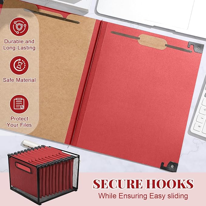 Henoyso 15 Pcs Hanging Classification File Folders, Letter Size Red Folders with 3 Pressboard Dividers, 8 Fasteners, 4 Inch Expansion, 1/3-cut Top Tab for Medical Records and File Cabinet Organizer