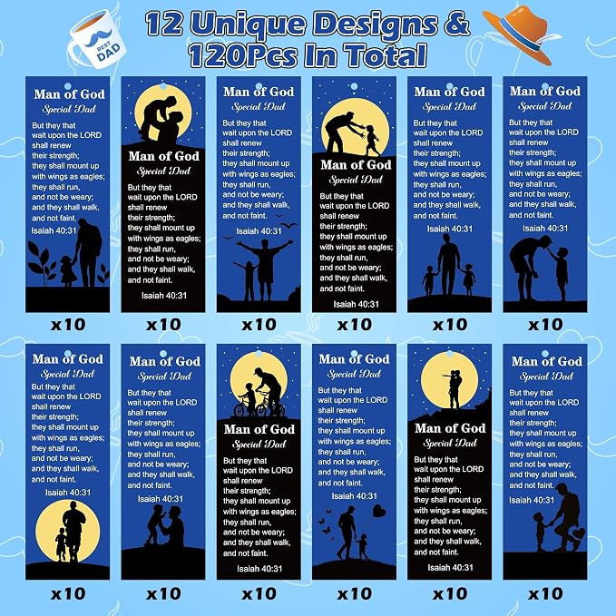Haooryx Man of God Religious Christian Bookmarks - 120 Pcs Father's Day Book Marks Bible Verse Page Marker Gift Tag for Father's Day Dad's Birthday Party Gifts School Student Reward Teacher Supply