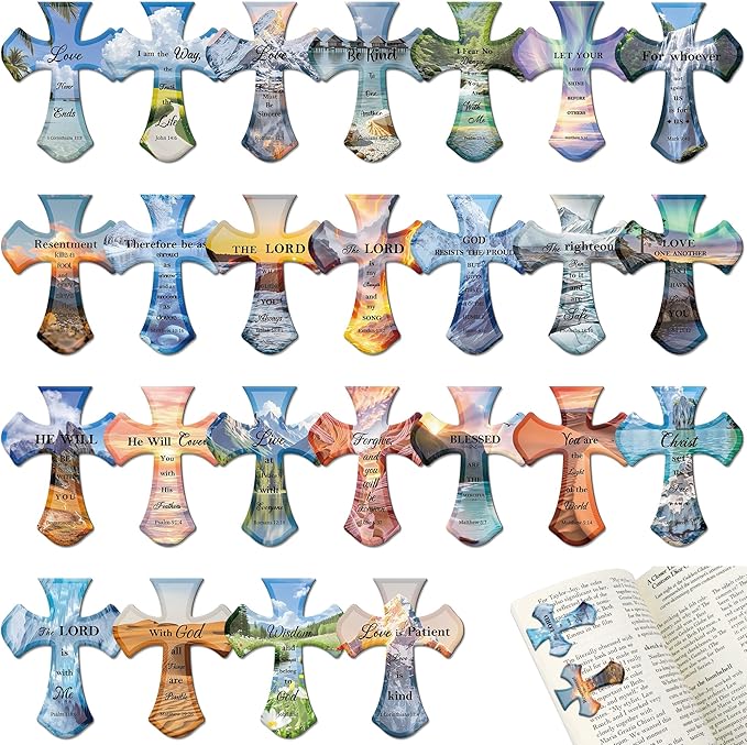 100Pack Magnetic Bookmarks Christian Bookmarks Bulk Cross Bible Bookmark for Reading Women Men Kids Teacher Book Lovers Gifts, Religious Magnet Bookmark Clips Cute Personalized Book Markers (Scenery)