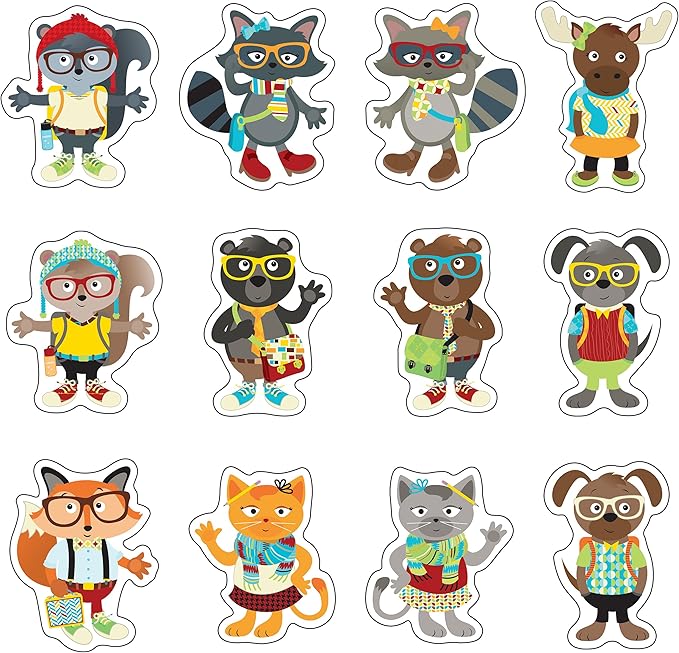 Carson Dellosa 36-Piece Hipster Woodland Animals Cutouts, Moose, Bear, Squirrel and Raccoon Forest Friends Bulletin Board Decorations for Party and Classroom Decor