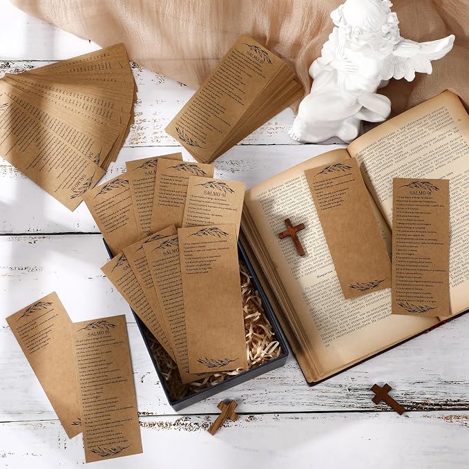 Skyygemm 200 Pcs Psalm 91 Bookmarks Bulk Clergy Appreciation Gift Christian Bible Scripture Kraft Paper Prayer Card Religious Verse Inspirational Sunday School Teacher Gift for Church Pastor (English)