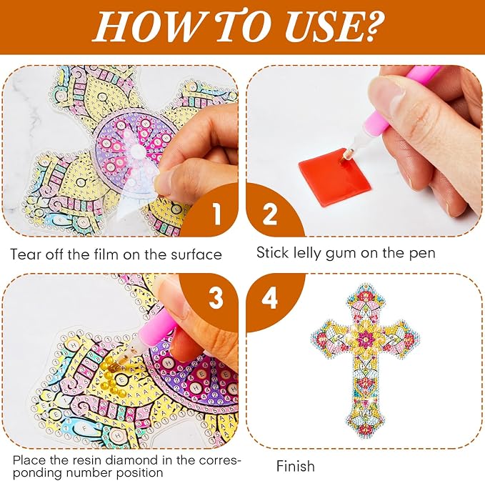 Tenceur 12 Pcs Cross Diamond Art Kit for DIY Religious Crystal 5D Diamond Painting Bookmarks Rhinestone Kits for Reading Lover Home Office Project Read DIY Crafts Gifts