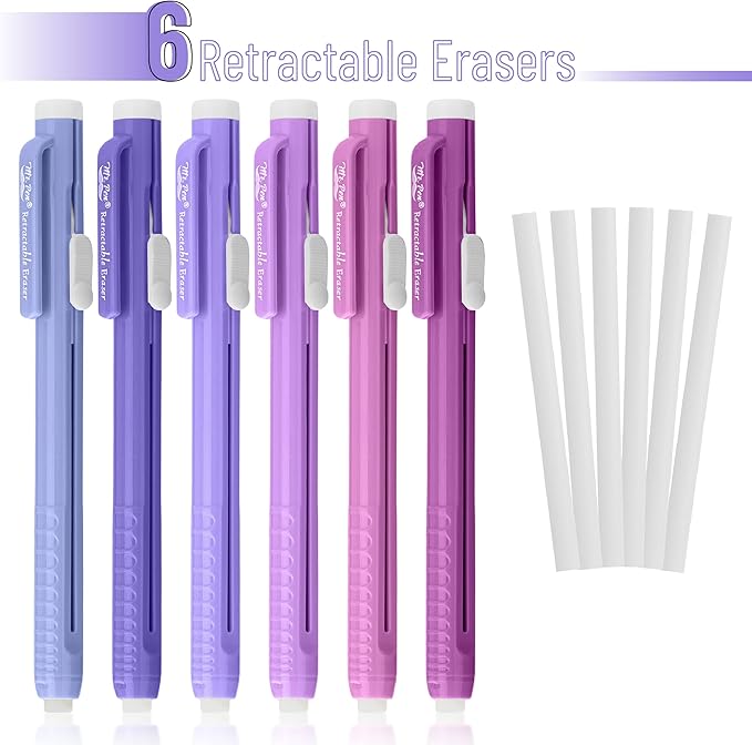 Mr. Pen- Retractable Mechanical Eraser Pens, 6 Pack, Twilight Colors, Latex-Free Precision Pencil Erasers for Artists, Students, Drawing, Sketching & Drafting