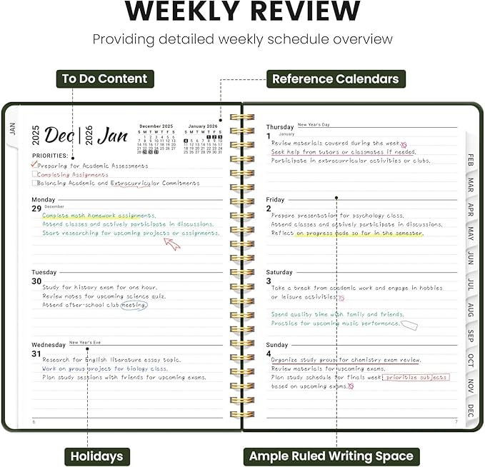 2026 Planner - Weekly and Monthly Planner, January 2026 to December 2026, Spiral Bound 2026 Calendar Planner Book, Inner Pocket, Perfect for Office Home School Supplies - A4 (8.5" x 11"), Dark Green