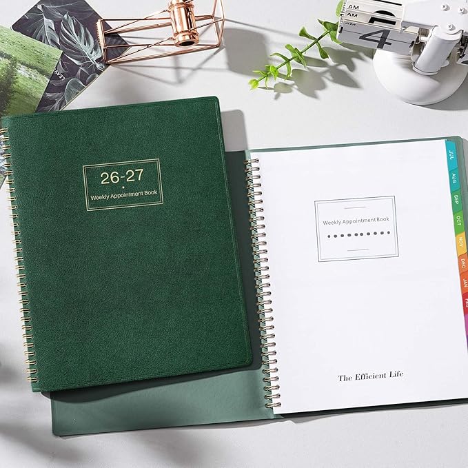 Appointment Book 2026-2027 - Daily Hourly Planner 2026-2027, JUL 2026 - JUN 2027, 9"x 11", 26-27 Planner Weekly and Monthly, Appointment Planner 26, 15-Minute Interval, Flexible Cover - Dark green