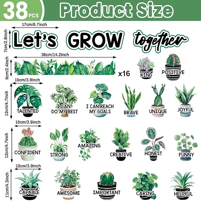 gisgfim Greenery Affirmation Station Bulletin Board Classroom Decorations Set Let’s Grow Plant Potted Paper Cutout for Motivational Plant Teacher Back to School Wall Door Chalkboard Decor