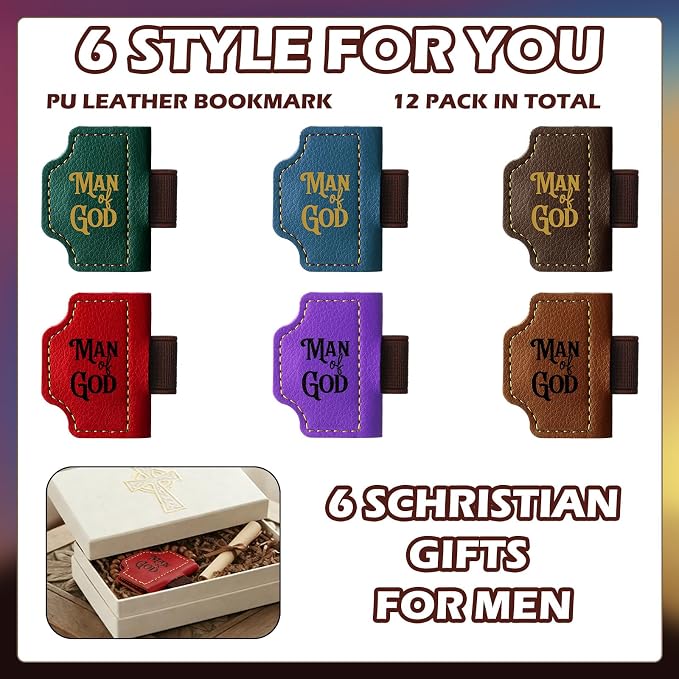 12 Pcs Man of God Religious Gifts for Men Father Day Christian Magnetic Leather Bookmark with Pen Holder Bulk Church Bible Verse Magnetic Bookmark Gifts for Man Book Lovers