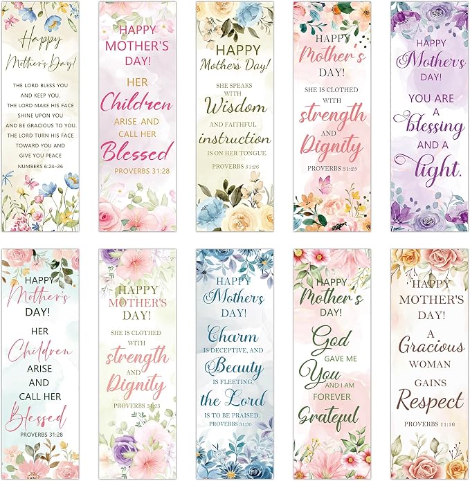 100 Pcs Mothers Day Bookmarks Bulk, Christian Bible Book Marks for Women with Floral Scripture, Religious Page Markers Pastor Wife Appreciation Mothers Day Gifts for Mom Gradma Teacher's