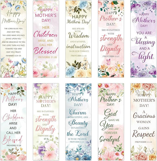 100 Pcs Mothers Day Bookmarks Bulk, Christian Bible Book Marks for Women with Floral Scripture, Religious Page Markers Pastor Wife Appreciation Mothers Day Gifts for Mom Gradma Teacher's