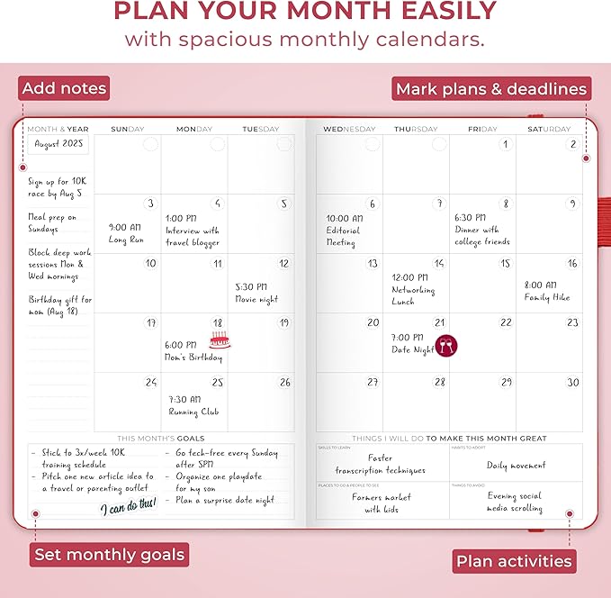 Clever Fox Planner Schedule – Undated Weekly & Monthly Life Planner with Time Slots, Appointment Book & Daily Organizer, A5 (Red)