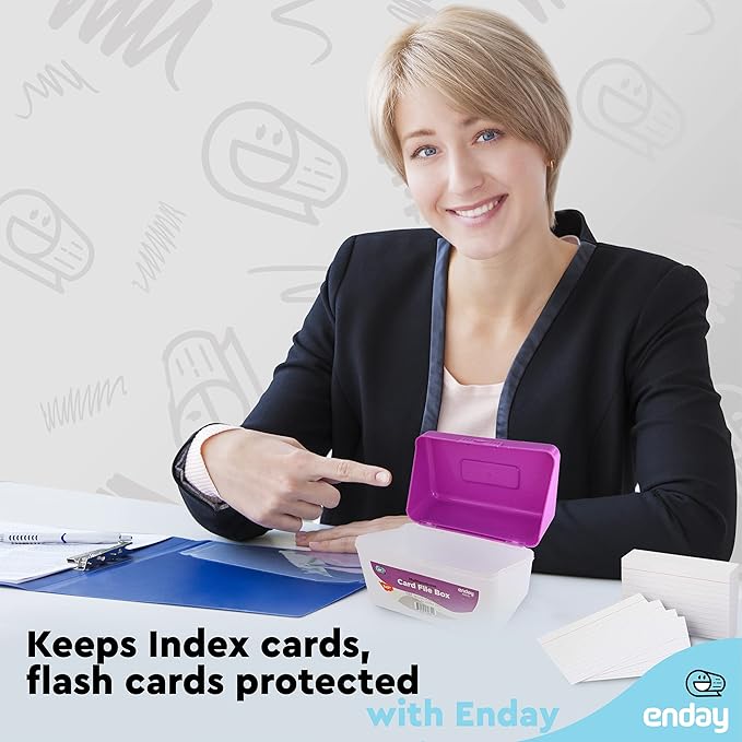Emraw Index Card holder Case 3" X 5", ideal box card holder for Filing Notes, Addresses & Recipes. Holds Up to 250 Cards, Grey, Pink, Purple, Blue (Pack of 12)