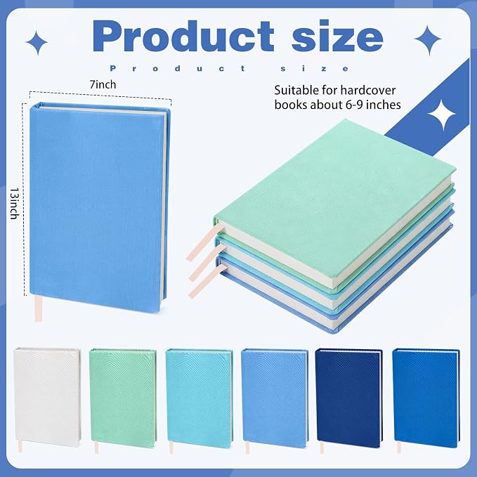 Gilprop 6 Pack Stretchable Book Covers 6-9 Inch Colored Fabric Reusable Book Protector Sleeve for Hardcovers Textbook Protection Supplies(Blue)