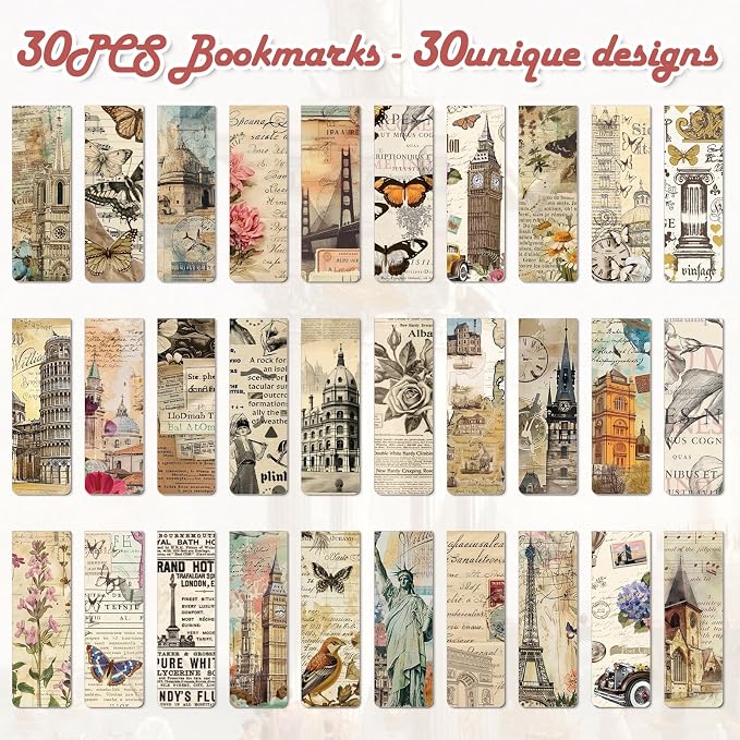 Vintage Natural Magnetic Bookmark Gift - Wxiben 30 Pcs Flower Building Butterfly Bookmarks Magnets Retro Aesthetic Book Marks Page Magnets Marker Clip for Women Book Lovers Students Teacher Teens