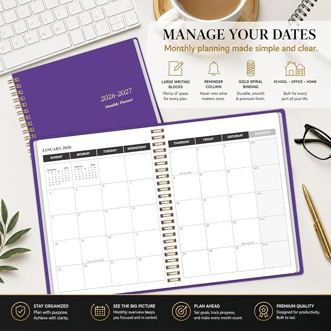 2026-2027 Monthly Planner, Calender Planner from Jan 2026 - Dec 2027, 24 Months for Planning with Habit Tracker, To-Do List, Goals,Summary ,7.5" x 10", Spiral Bindding for Personal Organizer and Office Supplies