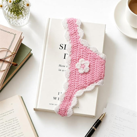 Crochet Bikini Bookmarks for Women, Underwear Shaped Bookmark | Handmade, Page Holder, Bookish Gift for Book Lovers, Soft Stretchy Acrylic Yarn, Light Pink