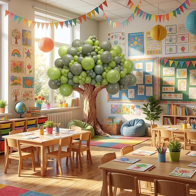 DIY Gaint Balloons 3D Tree Classroom Bulletin Board Set Large Kraft Craft Cardboard Tree for Room Wall Jungle Safari Party Boho Arch Backdrop Chalkboard School Baby Shower Party Decor