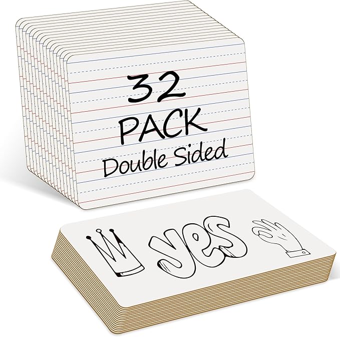JUSTPAT 32 Pack Dry Erase Boards, 9"x12" Double Sided Small Whiteboards with Lines for Kids, Education Teacher Classroom Bulk, Mini Portable Drawing Writing White Boards Lined Lapboards for Students