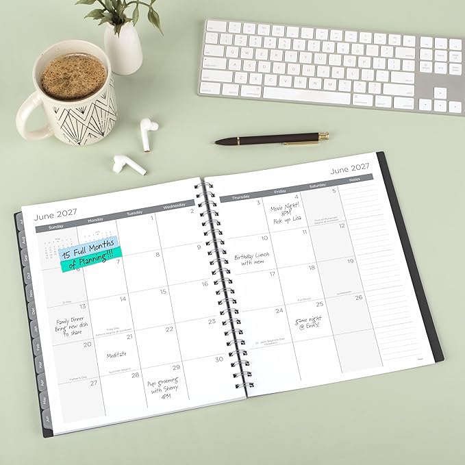 Mead Planner 2026-2027 Weekly & Monthly Academic 15-Month April-June, 8.5" x 11", Black (CAW62005)