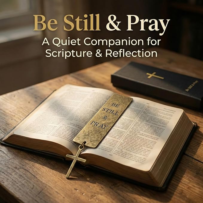 Christian Bible Bookmark – Solid Brass Metal Prayer Bookmark with Cross – “Be Still & Pray” Religious Scripture Gift for Women and Men – Bible Study & Devotional Reading