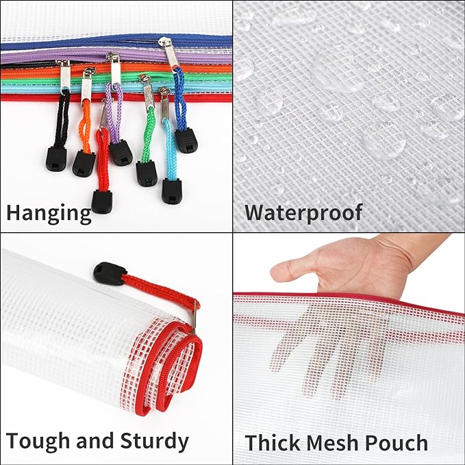 EOOUT 24pcs Mesh Zipper Pouch Bags, for Organizing Storage, Waterproof Zipper Pouches, Letter Size, File Bags for Toys, Puzzle, Board Games