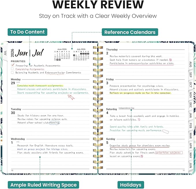 2026–2027 Academic Planner, Weekly and Monthly Planner for Women, July 2026 - June 2027, Pretty Hardcover 2026–2027 Academic Planner with Tabs, Inner Pocket, Spiral Bound, Perfect Office Home School Supplies - 6.3" x 8.5", Drifting Whales