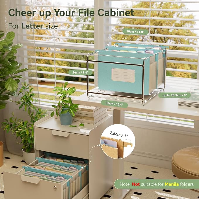 EcoStash Wheat Straw Expanding Hanging File Folders,1.2" Accordion Pockets File Organizer, Large Capacity,Letter Size for Filing Cabinet,100% BPA Free, Return to Nature, Healthy Living-Sky Blue