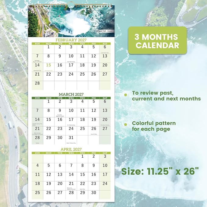 2026-2027 Calendar - May. 2026 - Jun. 2027, 3 Month Calendar Vertical Display, Wall Calendar 2026-2027, 11" x 26"(when opened)