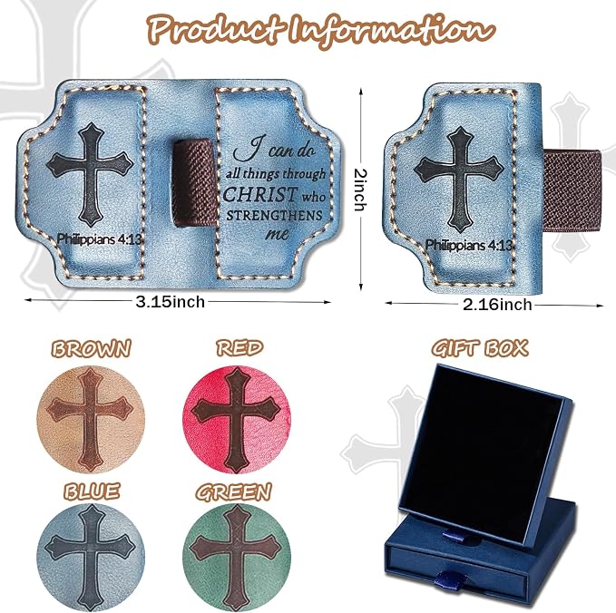 Bygone Mark Personalized Magnetic Leather Bookmark with Pen Holder,Inspirational Bible Verse Religious Bookmarks,Christian Book Lovers Reading Accessory for Men Women (Blue, Philippians 4:13)