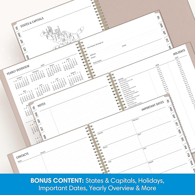 Blue Sky 2026-2027 Large Print Weekly and Monthly Academic Year Planner Calendar, July 2026 - June 2027, 8.5" x 11", Flexible Cover, Wirebound, Storage Pocket, Laminated Tabs, Sand