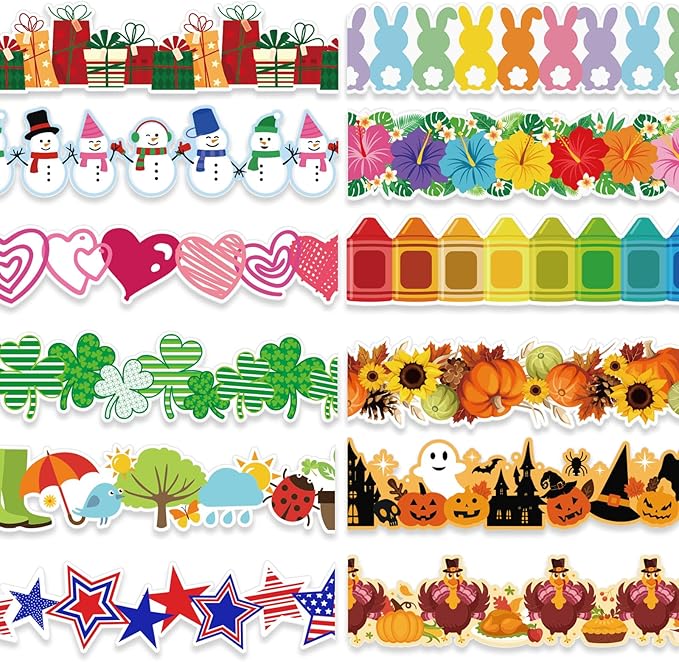 Geyee 240 Pcs 236ft Holiday Bulletin Board Borders Colorful Seasonal Scalloped Border Trim Bulk Bulletin Decor for Classroom Back to School Decor (Seasonal)