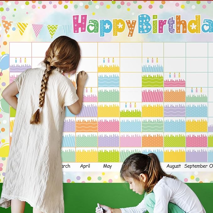 FYSUIMU 104 Pcs Birthday Graph Bulletin Board Decoration Set Colorful Cake Happy Birthday Chart Paper Cutouts Classroom Name Month Calendar Back to School Wall Decor for School Classroom