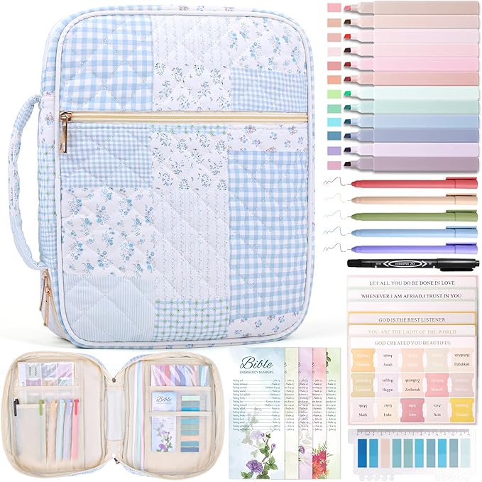 XKDOUS Bible Cover Case for Women Large Bible Bags with Durable Handle Quilted Carrying Case Church Book Holder Bible Study Supplies Accessories for Christian Gifts