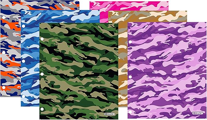 BAZIC Products 2 Pocket Paper Folder, Letter Size Document Organizer for School, Office, Business Use, Camouflage Design Portfolio Folder for Homework, Reports & Forms, Assorted Colors, 48-Pack