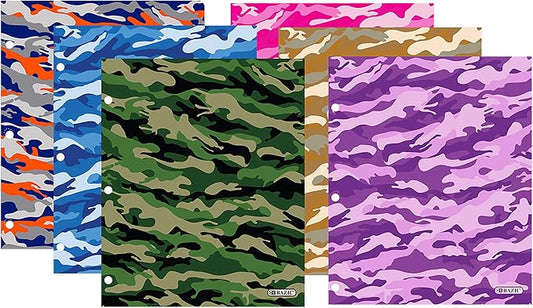 BAZIC Products Camouflage Paper 2-Pocket Folder, Standard Letter Folder, for School Office Documents, Set of 6