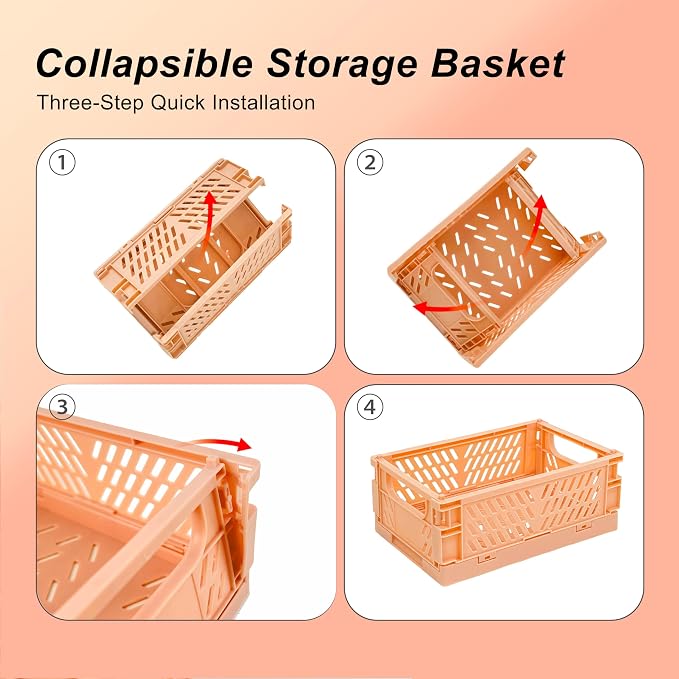 6 Pack Mini Foldable Small Plastic Baskets for Organizing and Storage，Collapsible Storage Crates,Mini Bins for Home Kitchen Bedroom Bathroom Office (Orange, Small 6x4x2.2)