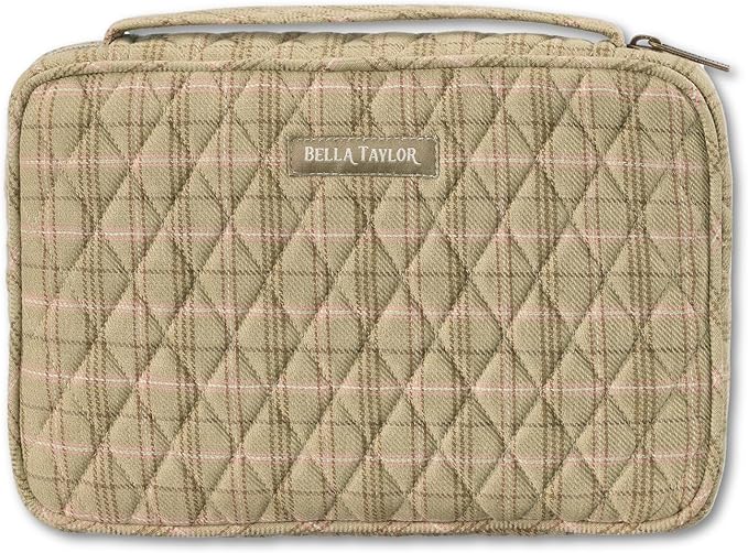 Bella Taylor Small Bible Cover for Women - Quilted Cotton Bible Case for 6 x 9 inch Books - Willow Plaid