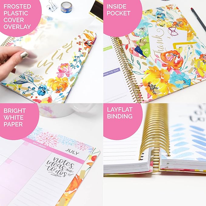 bloom daily planners New Undated Academic Year Teacher Planner & Calendar with Frosted Protective Cover - 7 Period Lesson Plan Organizer Book (9" x 11") - Teacher with a Plan