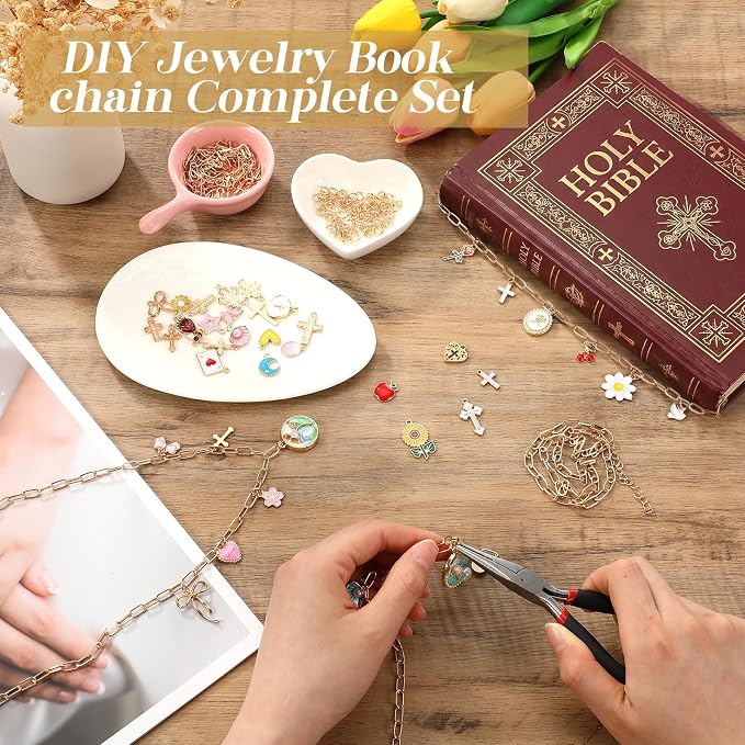 235 Pcs Bible Chain Bookmarks Making Kit, Metal Charm Bookmark DIY, Christian Scripture Accessory Faith Gift, Jewelry Bible Religious Decor for Study DIY Craft Supplies (Cute)