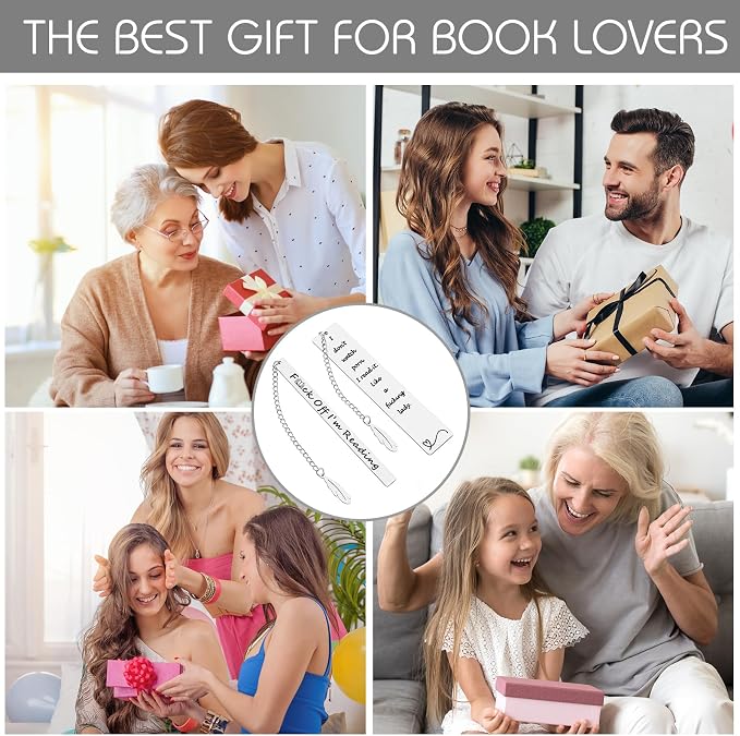 2Pcs Funny Smutty Bookmark Gifts for Men Book Lover Metal Book Mark Stainless Steel Bookmark Inspirational Women Reading Accessories Unique Friend Coworker Teacher Gifts Male Christmas Birthday Gift