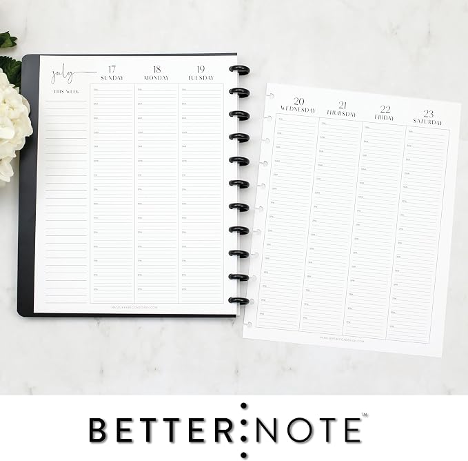 BetterNote July 2026 - June 2027 Academic HOURLY Calendar for Disc Notebook, Fits Levenger Circa, Big Happy Planner, Staples Arc, TUL, Discbound (11-Disc, 8.5"x11", Modern)