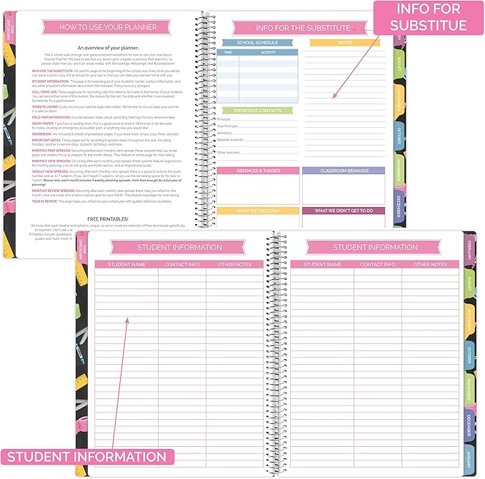 bloom daily planners Undated Academic Year Teacher Planner & Calendar - 7 Period Lesson Plan Organizer Book with Frosted Protective Cover (9" x 11") - Chalkboard