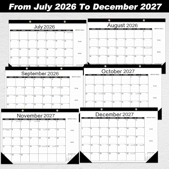 MZD8391 Desk Calendar 2026-2027, Wall Calendar, 18 Months from July 2026 to December 2027, Large 17" x 12" Monthly Planner with Waterproof Cover, Julian Dates & Holidays for Home Office School