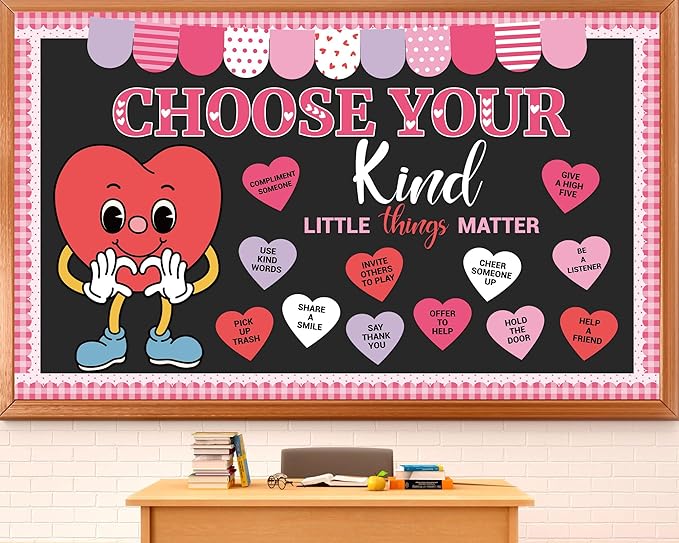 Valentine's Day Reading Bulletin Board Decoration Set Loving Heart Classroom Decorations Choose Your Kind with A Good Book Paper Cutouts for Valentines School Classroom Party Chalkboard Wall Decor