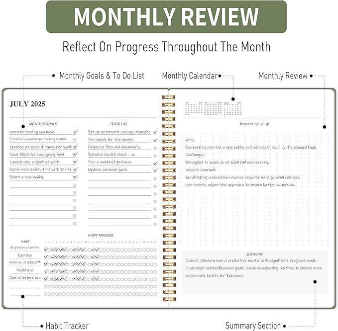 2026-2027 Monthly Planner, Calender Planner from Jan 2026- Jun 2027, 18 Months for Planning with Habit Tracker, To-Do List, Goals,Summary ,7.5" x 10", Spiral Bindding for Personal Organizer and Office Supplies