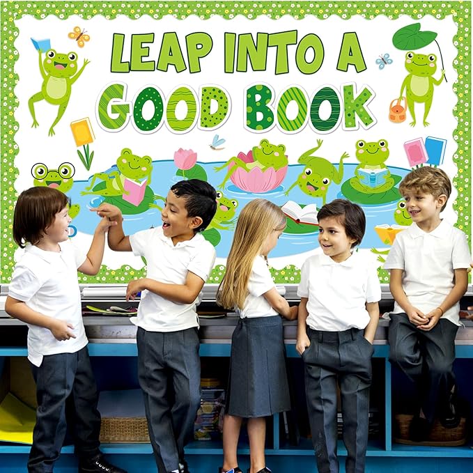 gisgfim Frog Reading Bulletin Board Decorations Set Classroom Summer Leap Into A Good Book Bulletins Boards Summer Frog Cutouts Bulletin Board Borders Decor for School Library Chalkboard Wall