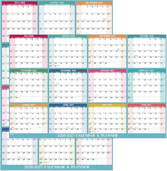 2026-2027 Yearly Wall Calendar - Dry Erase Calendar 2026-2027, July 2026 - June 2027, 34.8'' × 22.8'', 2-Sided Erasable Calendar with 8 Round Stickers